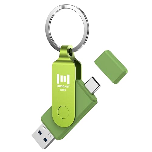 Image of MOSDART 256GB USB C 3.2 Fast Speed C and A Dual Flash Drive, exFAT Memory Stick with Keychain and LED Indicator, for iPhone 15,16,17, Android Phone, iPad, MacBook, and Other Laptops, Green