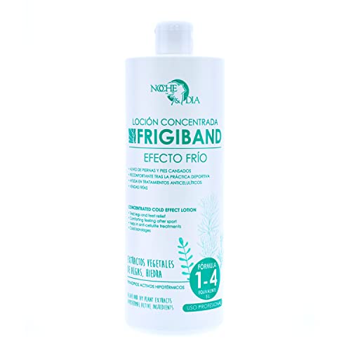 Líquido para Piernas Cansadas Frigiband, Loción Concentrada (1-4). Liquido Vendas Frias, con Algas, Fucus, Hiedra y Activos Hipotérmicos. Alivio de Piernas Pesadas. Marca: Noche y Día. 1000 ml.  