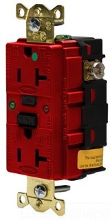 Hubbell GFR8300SGR Commercial and Hospital Grade Tamper Self Testing GFCI, 20 amp, 125V, Red
