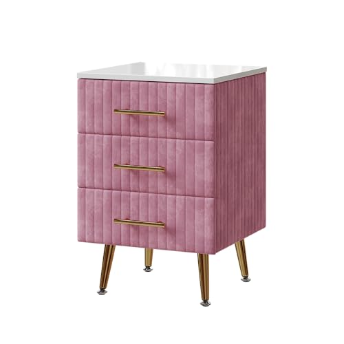 Vicco Table de Nuit Velia, Rose, 41x62cm avec 3 tiroirs, pour Le Rangement des Objets du Quotidien dans la Chambre à Coucher