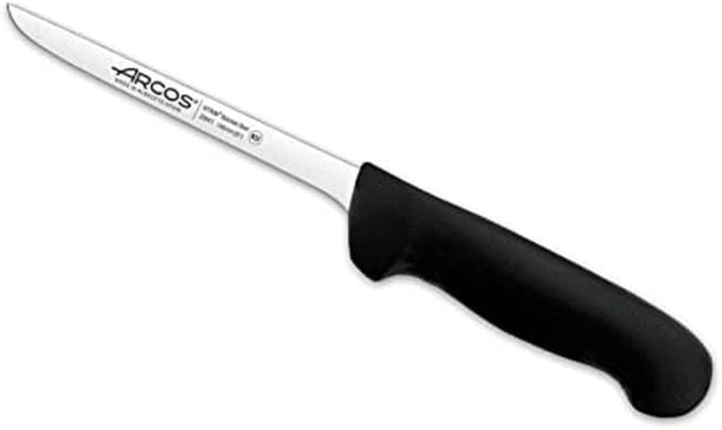 Arcos Boning Knife 6 Inch Nitrum Stainless Steel and 160 mm blade. Professional Butcher Knife to Slice Bones from Meat. Ergonomic Polypropylene Handle. Series 2900. Color Black.