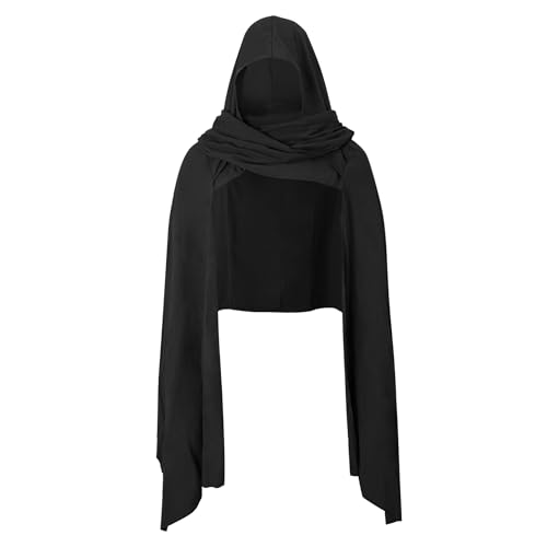 Medieval Hooded Shawl, Multifunctional Cowl Scarf, Costume Accessory for Viking Shaman Renaissance (Black)
