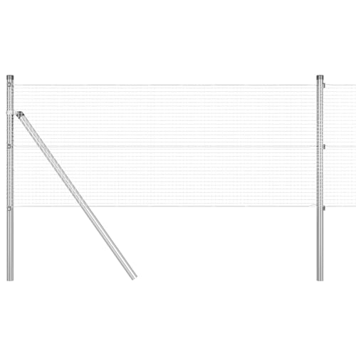 vidaXL Set de Valla de Alambre Soldado con 7 Postes 10 X 0.4 m Resistente Acero Galvanizado para Uso Exterior Estilo Industrial Solución de Jardín Kit de Instalación de Metal Resistente a la Intempe