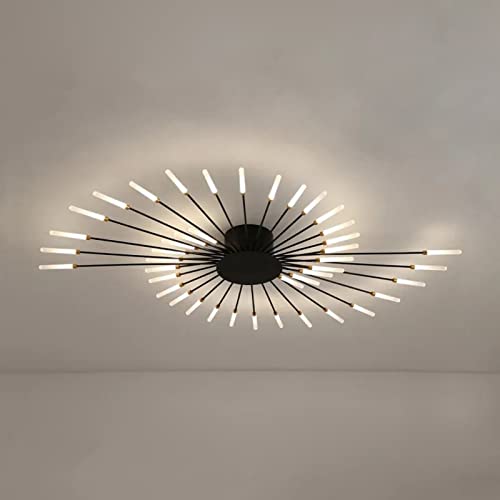 Diseño de fuegos artificiales Luz de techo LED Estilo nórdico Lámpara de techo de montaje semiempotrado Diseño de racimo Lámpara de techo de metal para sala de estar Dormitorio, negro + blanco natura