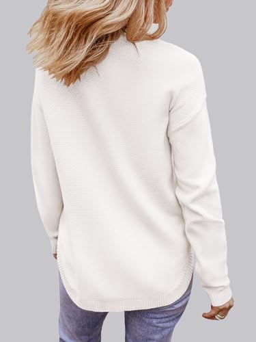 MEROKEETY Women's 2025 Fall Long Sleeve Oversized Crew Neck Solid Color Knit Pullover Sweater Tops, White S4