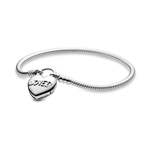 Pandora Jewelry Moments Heart Padlock Clasp Snake Chain Sterling Silver Bracelet, 6.7