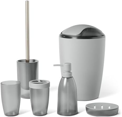 Amazon Basics Bathroom Set, 6-Piece with Toothbrush Holder, Soap ...