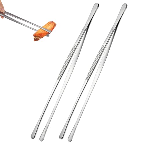 GeeRic 2 Piezas Pinzas de Cocina con Punta Ronda, Acero Inoxidable Plata, Pinzas Cocina Acero Inoxidable de Precision para Utensilios de Cocina Adecuado para Cocinero, Barbacoa, Servir