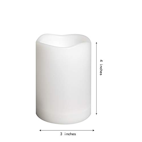 Image of Outdoor Waterproof Flameless Candle with Timer - Flickering White Plastic Battery Operated LED Lantern Light Bright Resin Electric Pillar for Outside Patio Garden Party Wedding Deco 3 inch(D)x4 inch(H)