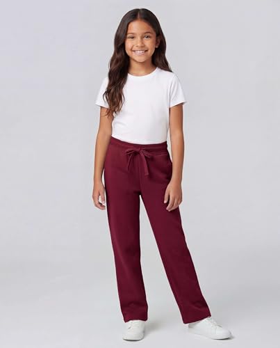 Image of Real Essentials 3 Pack: Girls' Fleece Open Bottom Soft Athletic Performance Casual Sweatpants(Ages 7-16)