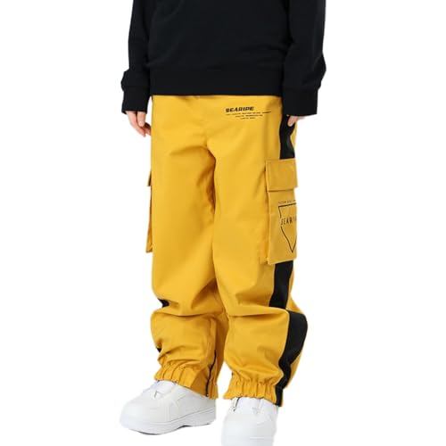 HOUZONIY Pantalones de esquí para mujer, pantalones impermeables y cortavientos de softshell para hombre, con corte amplio, adecuados para deportes al aire libre, amarillo, M