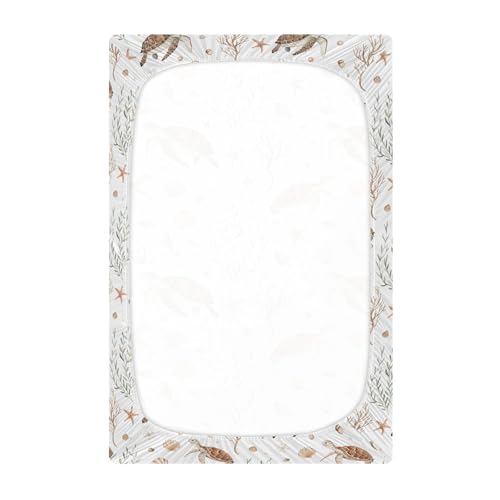 Image of Burbuja Ocean Turtle Crib Sheet for Boys Girls, Fitted Crib Sheet 28 x 52 in for Standard Crib & Toddler Bed Mattresses, Soft & Breathable