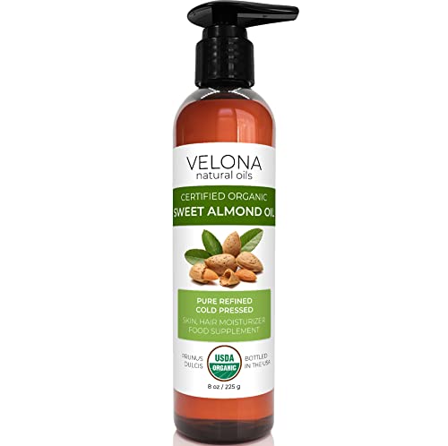 Velona Usda Certified Organic Sweet Almond Oil - 8 Oz | 100% Pure And Natural Carrier Oil | Refined, Cold Pressed | Skin, Hair, Body & Face Moisturizing | Use Today - Enjoy Results #TOP7