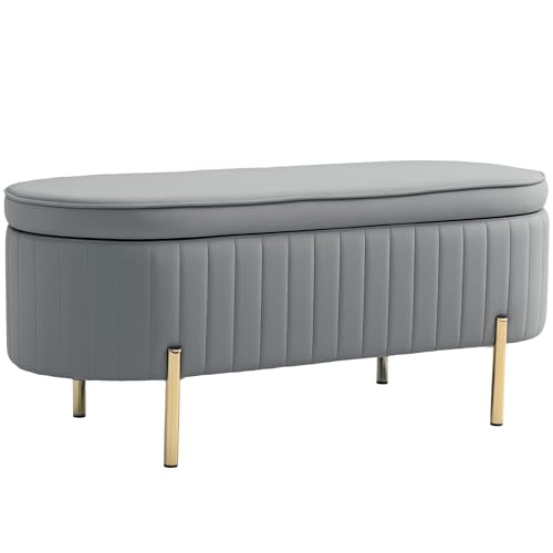 HOMCOM Banc de Rangement, Bout de lit en Velours, Coffre de Rangement avec Couvercle, Pieds en métal, capacité 72 L, jusqu'à 220 kg, Banquette pour Salon,...