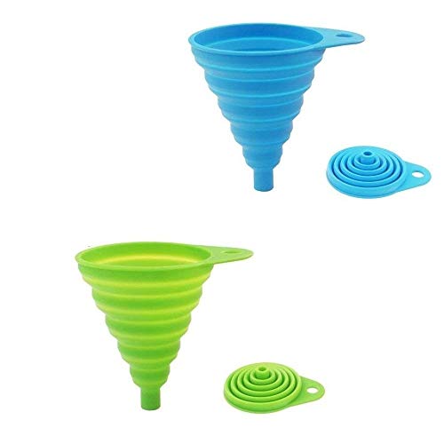 2 Pack Silicone Collapsible Funnel, Flexible/Foldable/Kitchen Funnel for Water Bottle Liquid Transfer Narrow