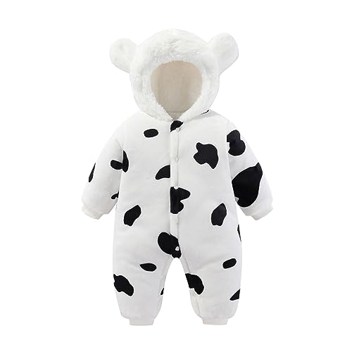 Generisch Body's Manga Corta 92 Niños Niñas Grueso Fleece Traje de Nieve Invierno Abrigos Cálidos Vaca Impresiones Niño con Capucha Mono Mono Infantil Recién Nacido Ropa Conjunto, Negro , 0-3 meses