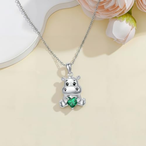 Image of PROESS Animal Birthstone Necklace 925 Sterling Silver Otter /Axolotl /Hippo /Elephant /Dachshund /Monkey /Red Panda Pendant Necklace Animal Birthstone Jewelry Gifts for Women