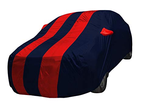 Image of Auto Hub Car Cover Compatible with Jetta with Weather Proof, Mirror Pocket, Triple Stitched, Jetta Car Cover- Navy-Red