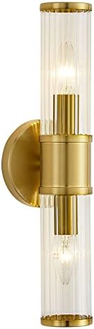 Linour Gold Wall Sconce - Bathroom Sconce Wall Lighting Modern Vanity Light Fixture with Glass Shade for Bath Mirror Bedroom Living Room Hallway (E12, Without Bulbs)