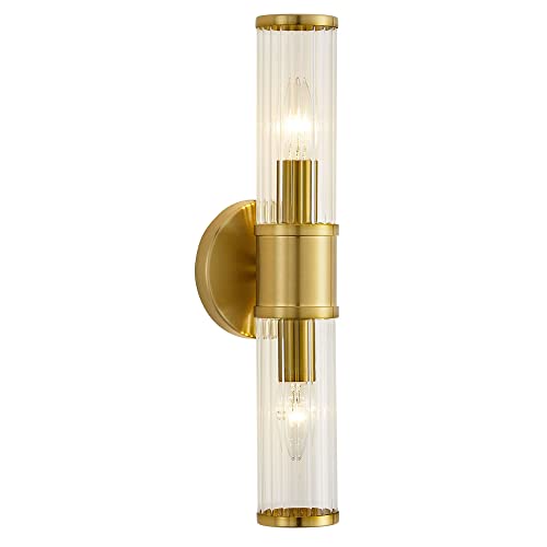Linour Gold Wall Sconce - Bathroom Sconce Wall Lighting Modern Vanity Light Fixture With Glass Shade For Bath Mirror Bedroom Living Room Hallway (E12, Without Bulbs) #TOP3