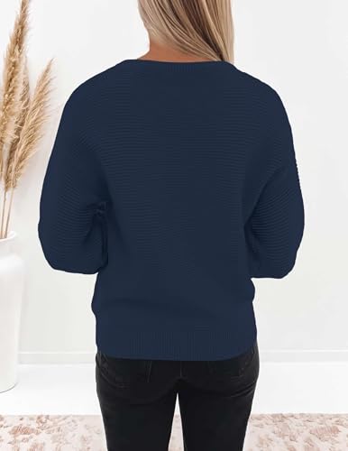 Image of ZESICA Women's Crew Neck Long Lantern Sleeve Fall 2026 Casual Loose Ribbed Knit Solid Soft Pullover Sweater Tops