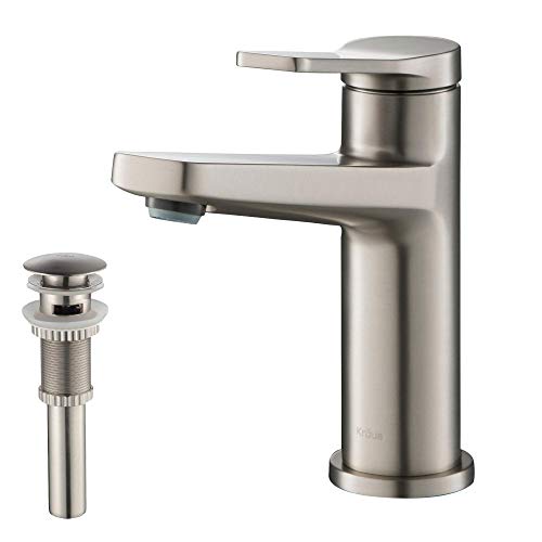 Kraus KBF-1401SFS-PU-11SN Indy Single Handle Basin Bathroom Faucet Overflow, Spot Free Stainless Steel with Pop-Up Drain