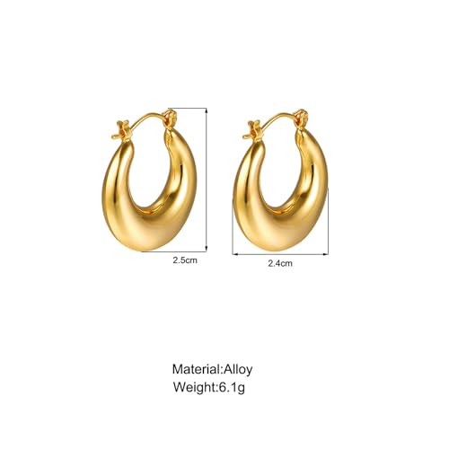Image of Shining Diva Fashion Anti Tarnish Jewellery Celebrity Inspired 14k Real Gold Plated Simple Plain Link Chain Chunky Huggie Hoop Trendy Stylish Copper Earrings for Women Girls