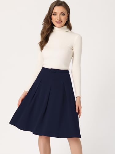 Image of Allegra K Women's Office Work Skirts Belted Waist Midi A-Line Pleated Skirt