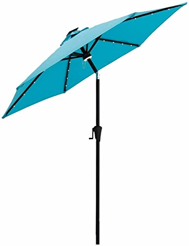 Parasol de plage bleu à LED inclinable avec manivelle pour l'ombrage extérieur