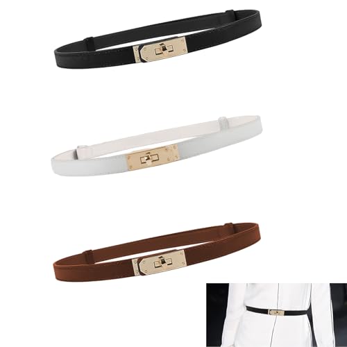 SJUNJIE 3 Stück Ledergürtel Damen Einstellbar Gürtel Damen Schmal Klassisch mit Verschlussschnalle Aus Legierung Gürtel Damen Leder Geeignet für Kleider Jeans Anzüge Hemden(3 Farben)