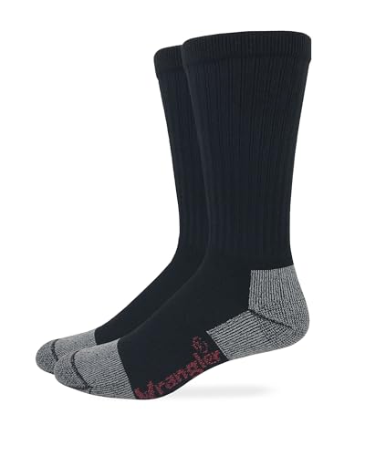 Wrangler Mens Steel Toe Cotton Crew Work Boot Socks 2 Pair Pack (US, Alpha, X-Large, Regular, Regular, Black)