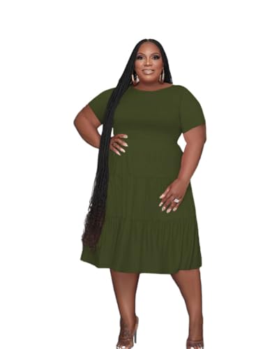 Tycorwd Women's Plus Size Casual Midi Dress Summer Short Sleeve
