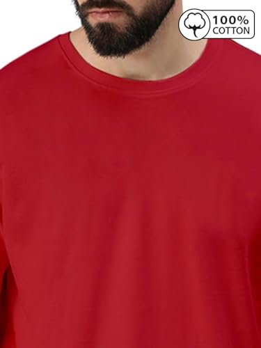 Image of Veirdo Oversized Baggy Fit Drop Shoulder Half Sleeves Round Neck Solid Pure 100% Cotton T-Shirt for Men (Available in White, Black, Mustard, Maroon, Green, Lilac, Navy, Red Color)