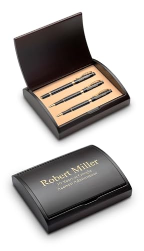 Executive Gift Shoppe | Personalized Laser Engraved Three Piece Pen & Pencil Gift Set with Cherry Wood Box