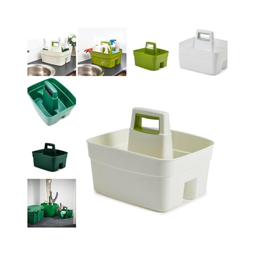 Homey Mart Kitchen Caddy with Handle, Dual Compartment Storage Organiser for Cleaning Supplies, Kitchen and Garden Use, Heavy Duty, Available in Green, White, Cream, Dark Green (Cream)