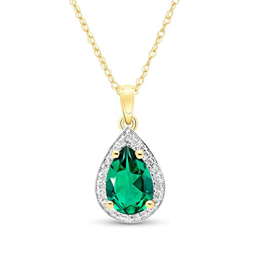 Galaxy Gold GG 14K Solid Yellow Gold Necklace With Natural Diamonds & Genuine Emerald 1.58 ctw High Polished Brilliant Cut - Grade AAA LAB GROWN GENUINE REAL EMERALD