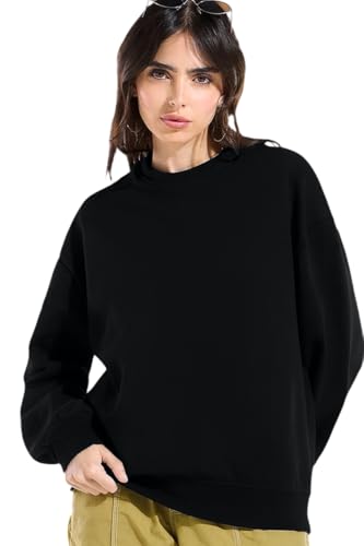 Image of Women's Pure Cotton Winterwear Full Sleeve Crew Neck Oversized Sweatshirt