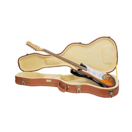 Crossrock Relief Series Electric Guitar Case for Telecaster & Stratocaster Style | Carved Red Wood Finish, Ivory Plush Interior, Lock – Premium Wooden Hardshell (CRW630STRO) by Crossrock - Used condition - CA$142.22