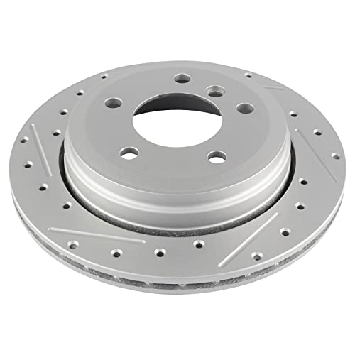 Image of TRQ Performance Rear Brake Pad and Rotor Set Ceramic Coated Drilled Slotted Compatible with 2001-2005 BMW 325xi