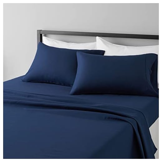 Amazon Basics Lightweight Super Soft Easy Care Microfiber 4-Piece Bed Sheet Set with 14-Inch Deep Pockets, Full, Navy Blue, Solid