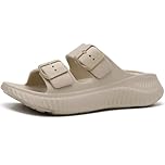 KuaiLu Womens Recovery Sandals Comfort Arch Support Cushion Athletic Sport Sliders Orthotic Plantar Fasciitis Open Toe Slip On Thick Sole Sandal Summer Pool Beach Sandles AllBeige Size 5