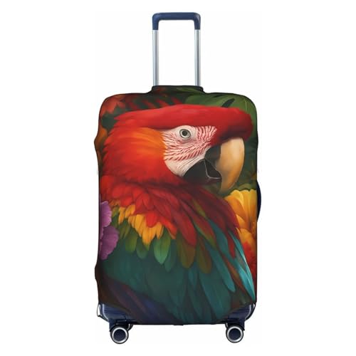 Image of Tropical Vibrant Parrot and Hibiscus Flowers Elasticity Luggage Protection Cover Travel Scratch Resistant Suitcase Covers Small (18-21 inch suitcase)