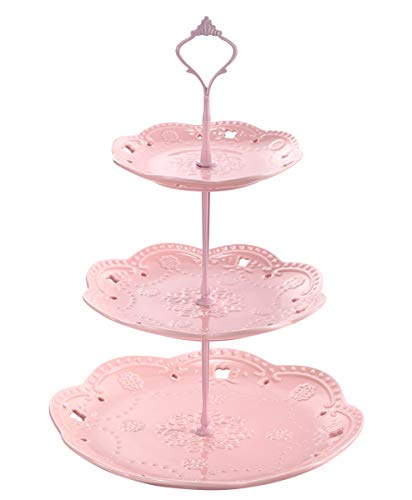 Sumerflos 3 Tier Porcelain Cupcake Stand, Tiered Serving Cake Stand, Elegant Pink Dessert