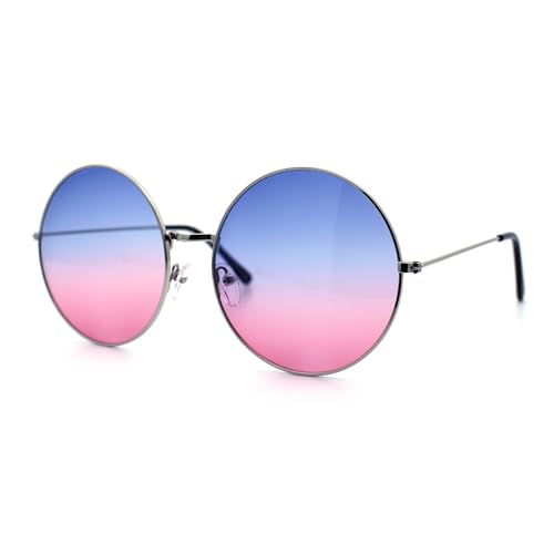 SA106 Classic Oversize Joplin Style Hippie Round Circle Lens Sunglasses Silver Blue Purple