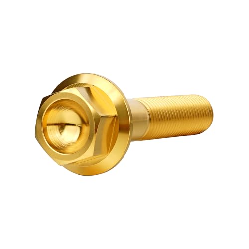 Image of Ti Screws M10 x 20 25 30 35 40 45 50 55 60 65 70 75 80 90 100mm 1.25 Pitch Titanium Flange Hex Bolt Pack of 4 (Gold, M10x45mm)