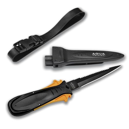 AquaDiscovery, Knife for Diving, Hunting, Blade Made of Steel AISI 420 Length, Knife With Sheath and Limb Mount, Black Anodized Coating. Blade 3.5in