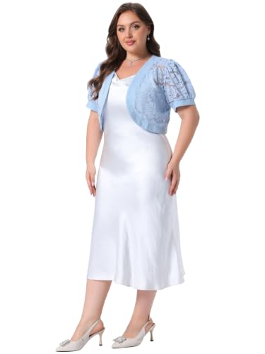 Image of Agnes Orinda Plus Size Cropped Cardigans for Women Open Front Short Sleeve Floral Lace Sheer Bolero Shrugs for Dresses