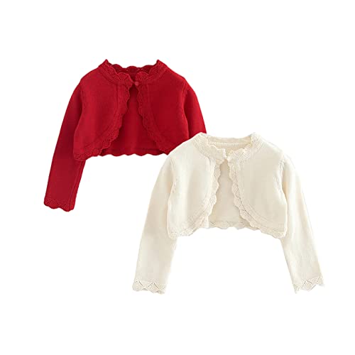 Image of 2Pcs Girls' Knit Toddler Cardigan Cotton Soft Button Closure Bolero Shrug Shawl Shirt Sweater