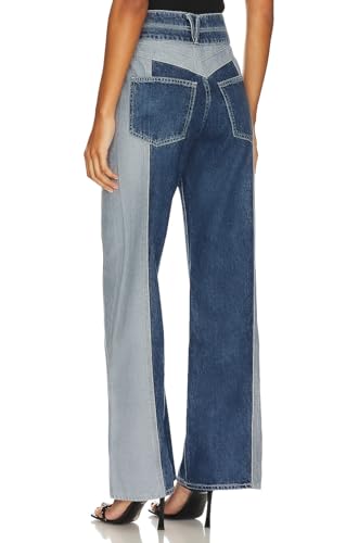 D-Sun Women Wide Leg Jeans Patchwork High Rise Straight Leg Denim Pants Casual Color Block Y2K Jean Trousers with Pockets3