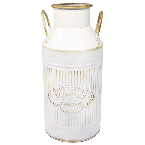 Hogar y Mas Paraguero, Soporte Paraguas, Lechera Original Vintage Metal Patina Blanca Flowers & Garden. para recibidor. 47x14x22 cm.